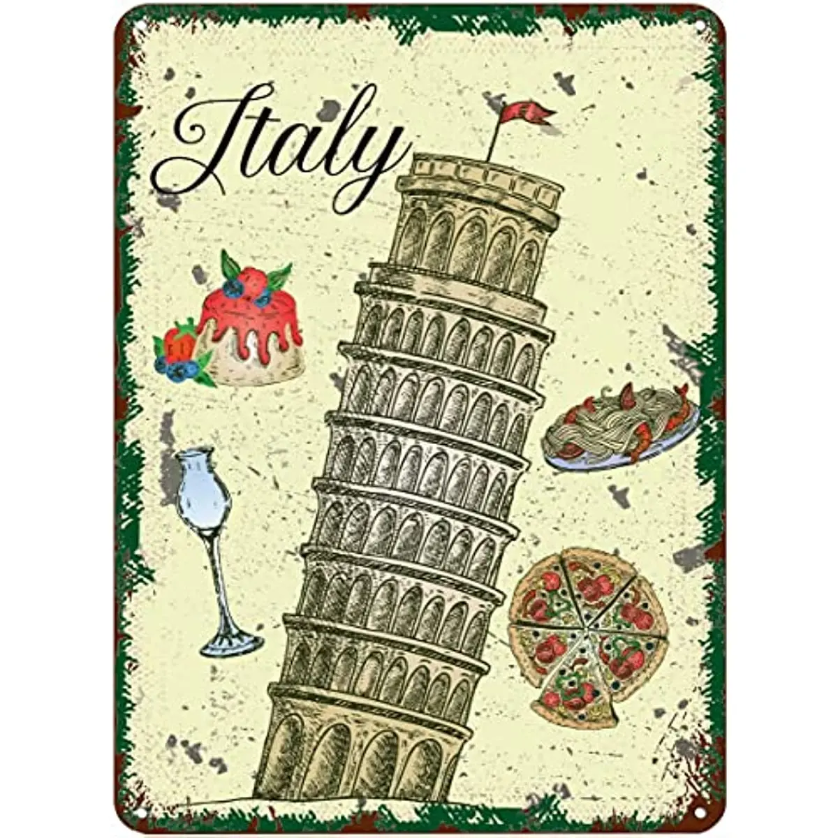 Metal Tin Sign Logo Italian Pizza Tower Retro Decoration Garage Family Garden Coffee Shop Kitchen Wall