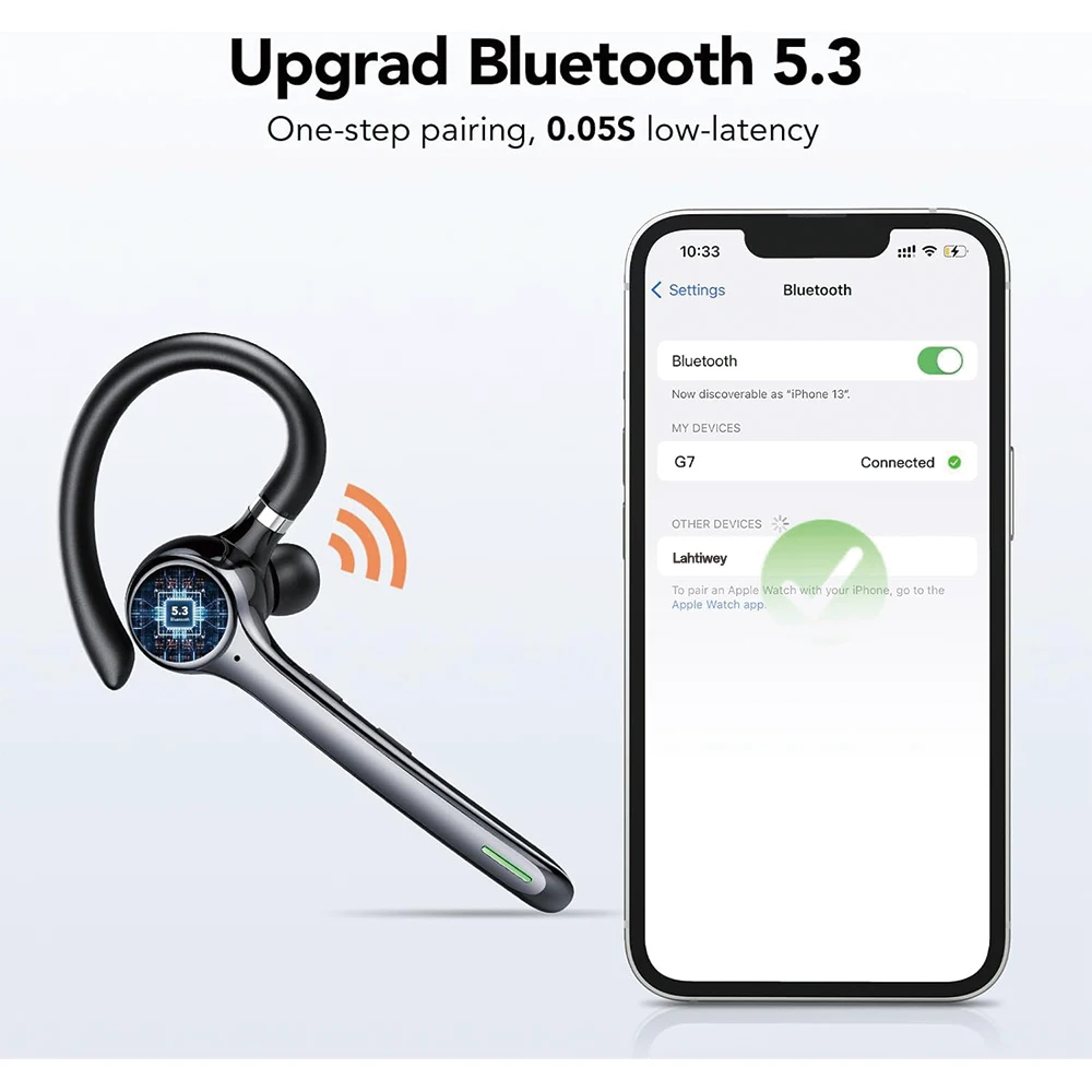 Bluetooth Headset with AI Noise Cancellation Mic and Mute Button,Bluetooth 5.3 Wireless Earpiece for Driving/Business/Office 4