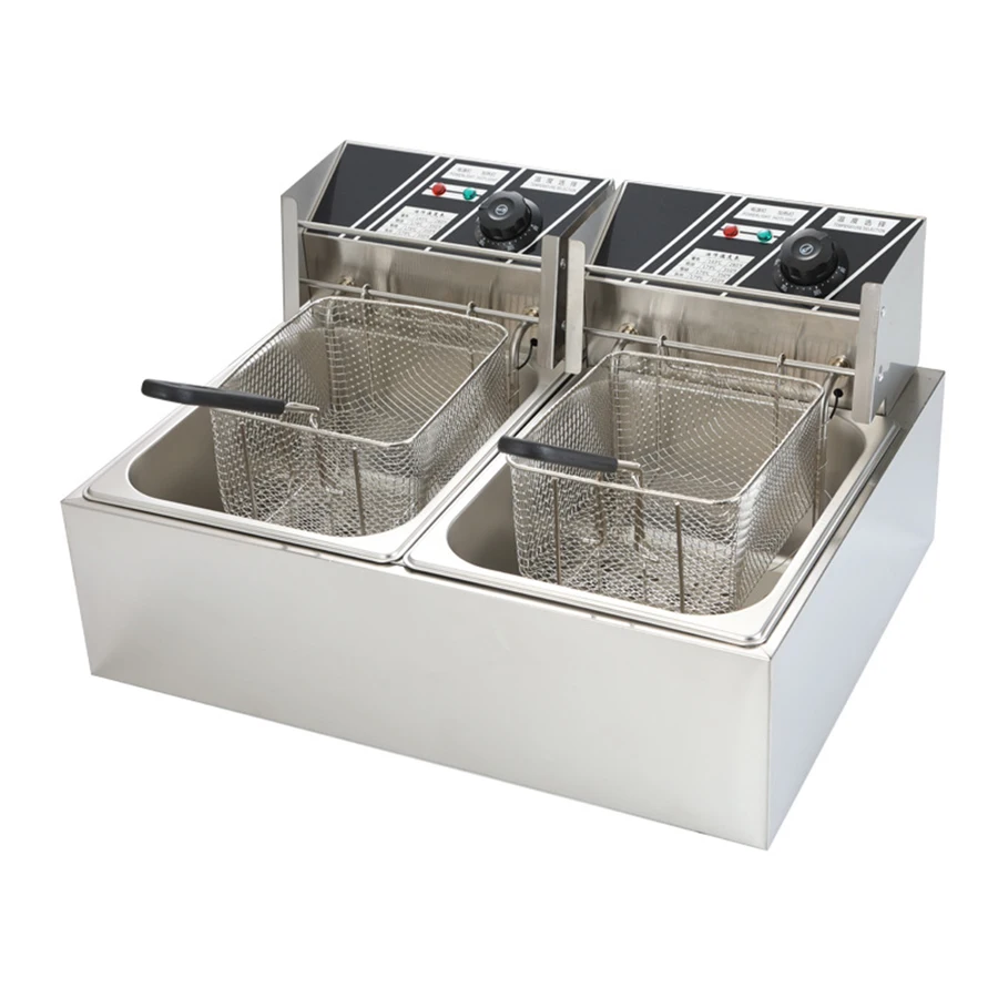 Freidora de mesa de gran capacidad 12l con cesta doble desmontable, freidora doble de acero inoxidable para cocina, restaurante y uso comercial