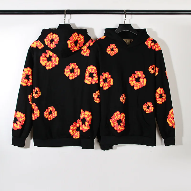 Fall and Winter New American High Street Foam Flame Flower Men and Women High Quality Hoodie Streetwear Harajuku Y2k Clothes