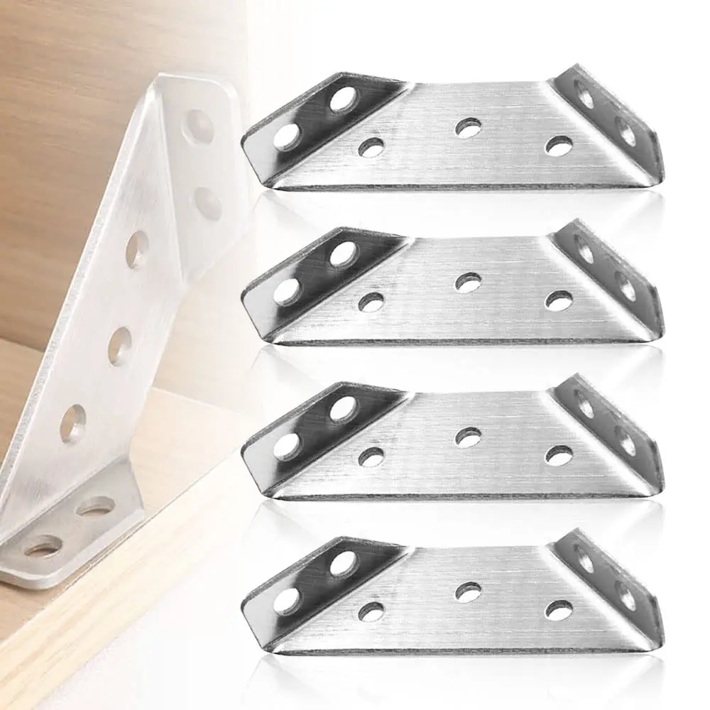 

4/8PCS Universal Furniture Corner Connector Angle Fasten Connector Triangle Support Frame Stainless Steel Corner Bracket