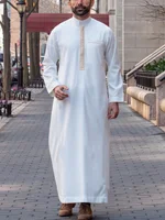 Luxury men's Islam Muslim Arab men's robe, long sleeve embroidered stand collar Arab men thobe