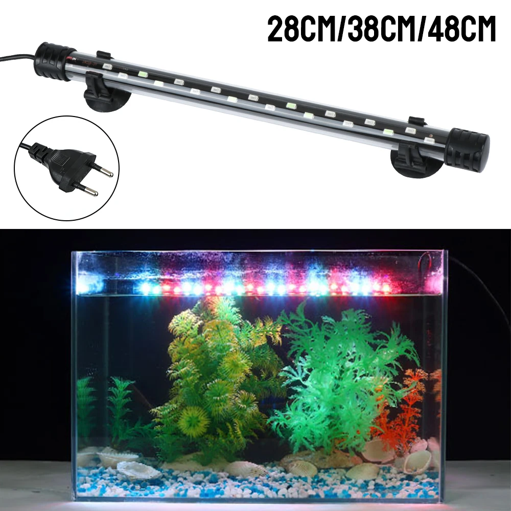 Aquarium Light EU Plug AC 90~260V Submersible RGB Waterproof Fish Tank Light Bar 28/38/48cm