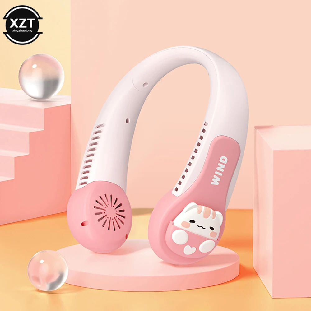 Cartoon Animals USB Neck Bladeless Air Cooler Portable 360-Degree Fan-free Anti-winding Design Hanging Neck For Summer