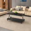 Coffee Table with Storage and Open Shelves for Living Dining Room, Modern Rectangle & Industrial Design, X-Shape Frame 5