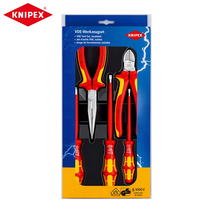 Knipex 00 20 13 Vde Tool Set Tronchese Diagonale Isolato Pinza A Becchi Lunghi Con 3 Cacciaviti Wera