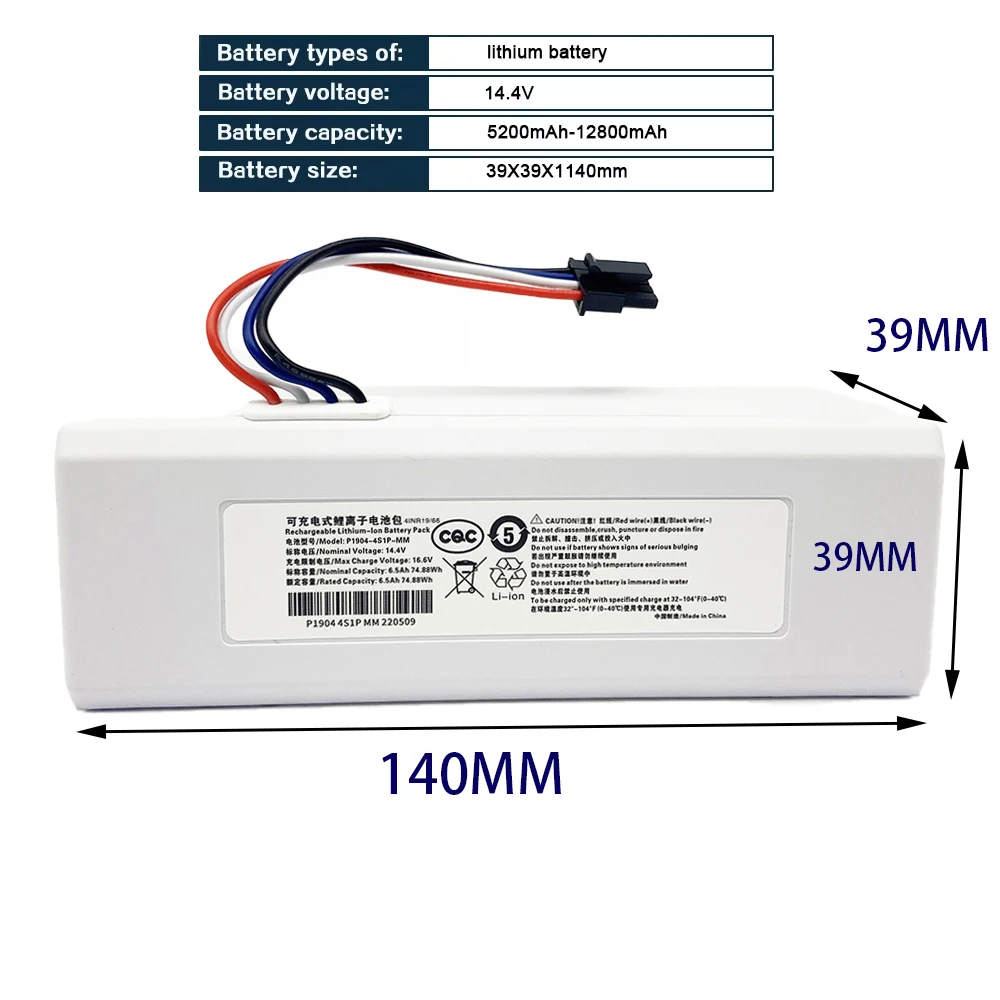 NEW 14.4V 12800mah P1904-4S1P-MM Battery For Xiaomi Mijia 1C STYTJ01ZHM Robot Vacuum Mop Cleaner Accessories battery 2