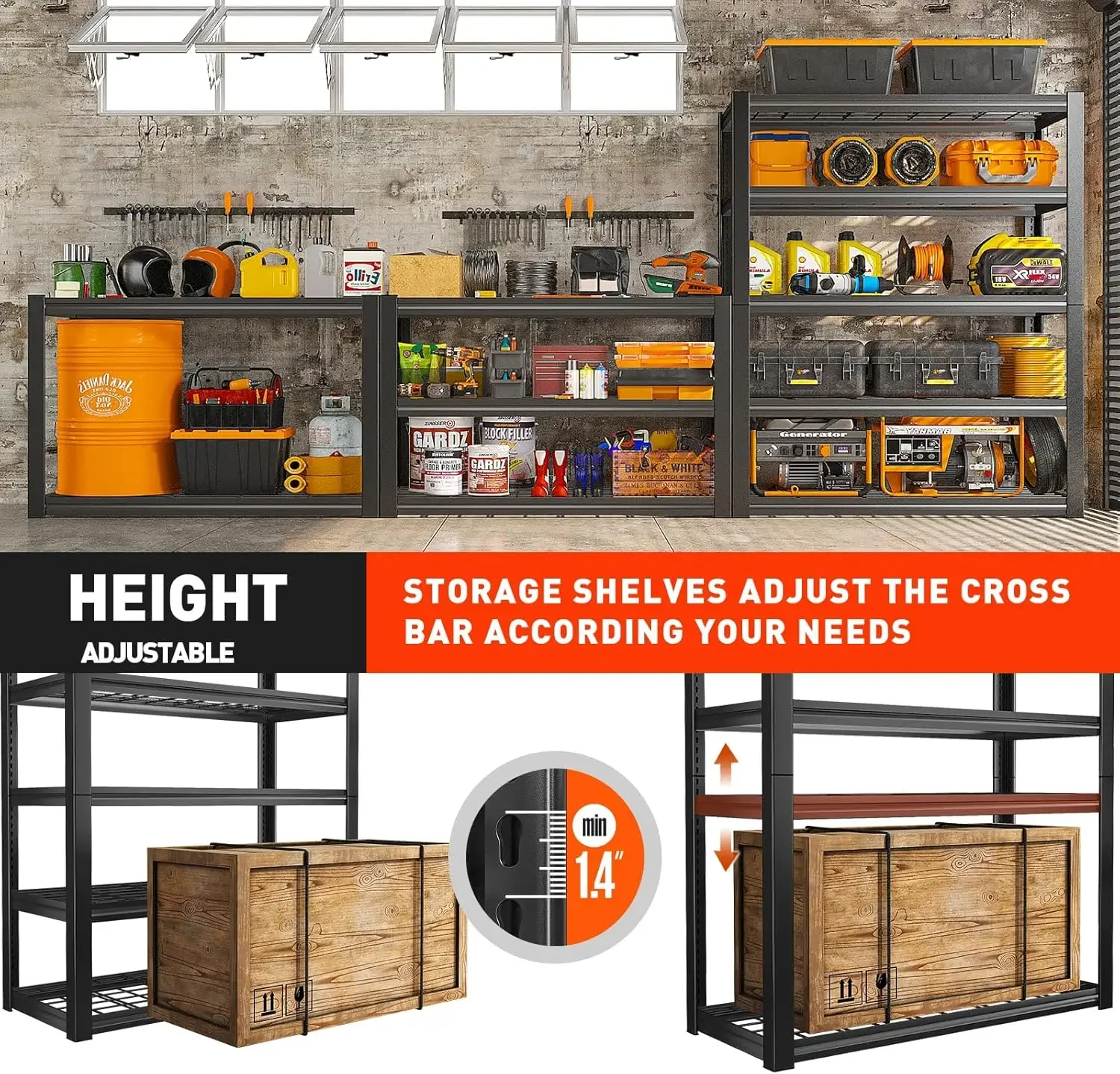 40" Wide Garage Storage Shelves Heavy Duty Shelving Unit 72" Tall Garage Shelving for Storage with 5 Tier Adjustable Metal Wire 6