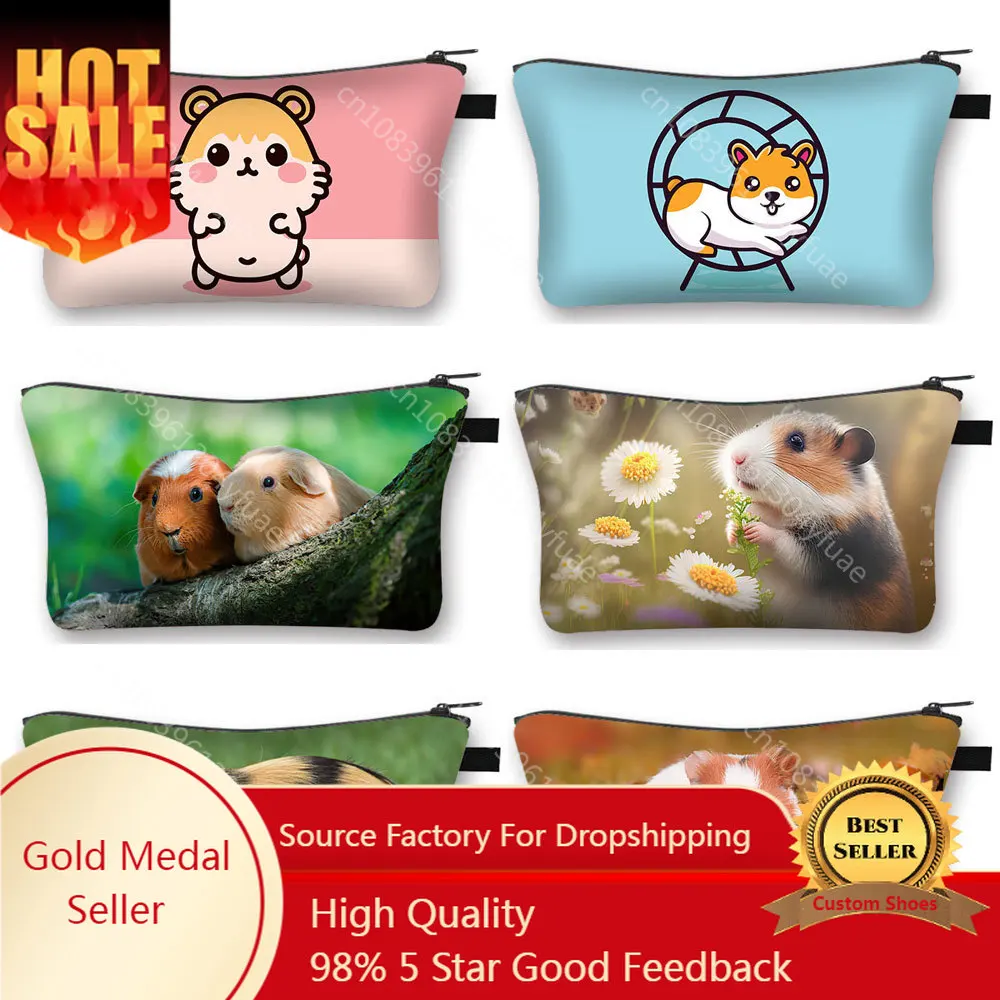 Cute Pet Guinea Pig / Hamster Print Cosmetic Case Women Makeup Bag Organizer Lipstick Jewels Storage Beauty Bags Zipper Pouch periodic table of elements print cosmetic case women makeup bags coffe letters zipper pouch lipstick organizer for cosmetics bag