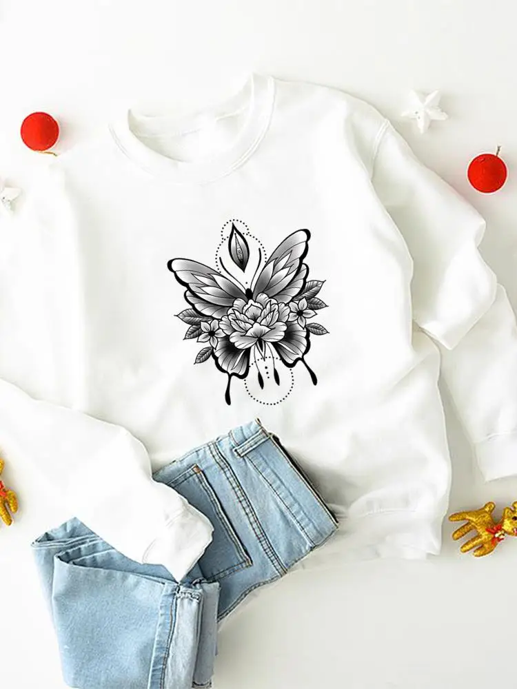 

Women Lovely Butterfly Style Trend Fashion Print Sweatshirts Clothes Ladies Clothing Fleece Long Sleeve Graphic Pullovers