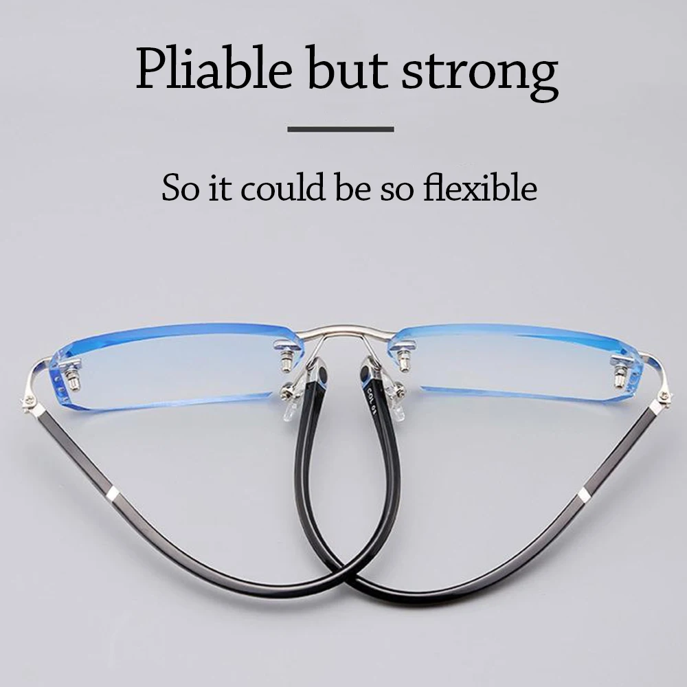 Blue Ray Blocking Anti-Blaulicht Lesebrille Augenschutz Vintage Hyperopiebrille Ultraleichte randlose Schnittkante – Detail 6