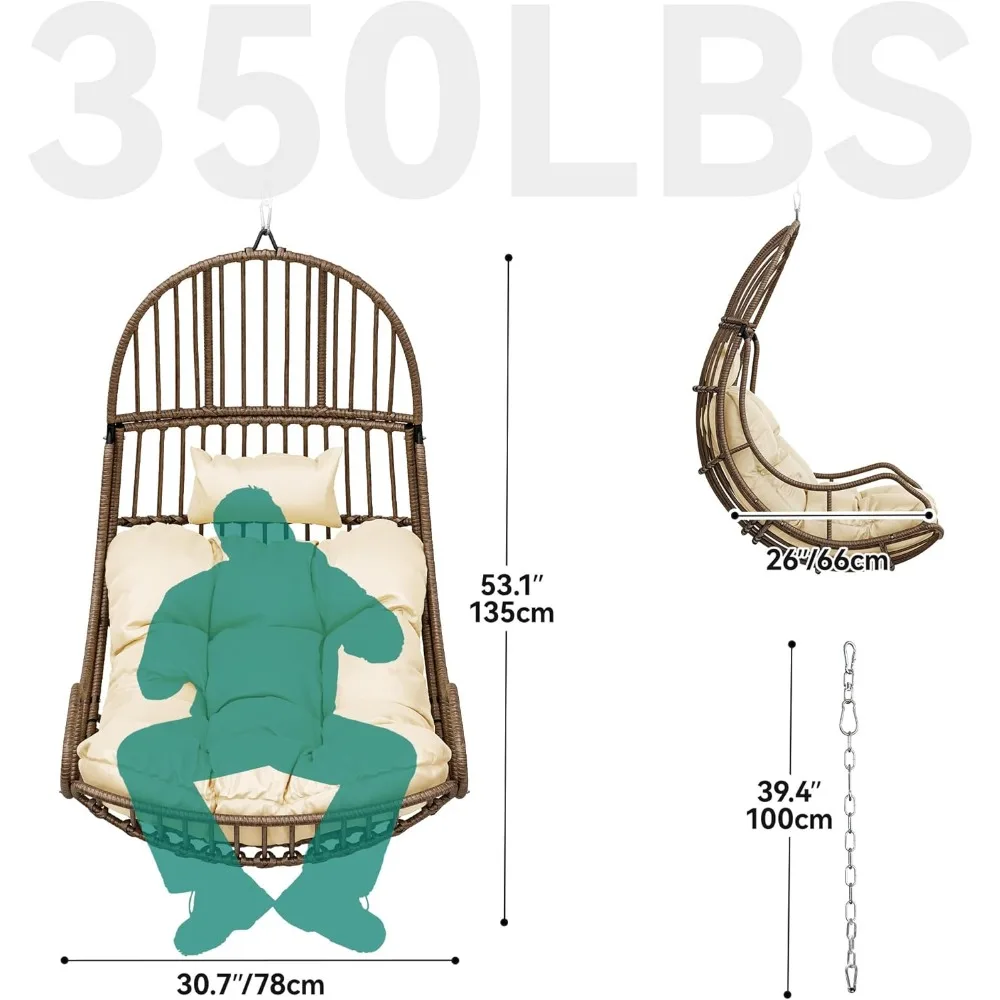Hanging Egg Swing Chair Egg Chair Wicker Indoor Outdoor Hammock Egg Chair with Cushions 330lbs for Patio, Bedroom, Garden and B 2