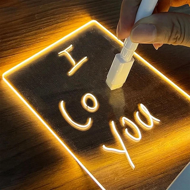 Tableau d'écriture à DEL en acrylique avec stylo 7 couleurs, tableau  d'affichage LED, tableau en acrylique effaçable à sec, bloc-notes lumineux  pour enfants, école, café, maison, bureau (20 x 20 cm) 