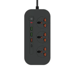 Universal Power Strip with Surge Protection & USB Charging Ports - Black