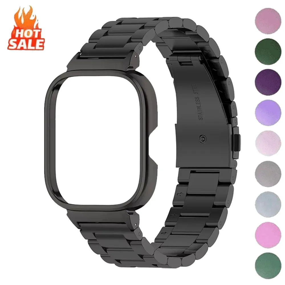 Stainless Steel Watch Strap and Metal Protective Case Set