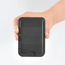 Magnetic Leather Wallet Card Holder with Bank ID Slot (Black)