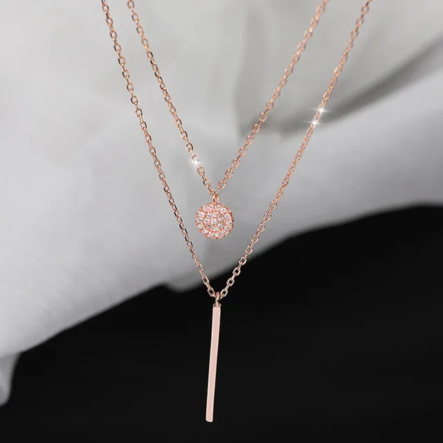 LATS New Shiny Round Plate Necklace Rose Rose Gold Color Exquisite Double Layer Clavicle Chain Necklace Jewelry for Women Gift 2