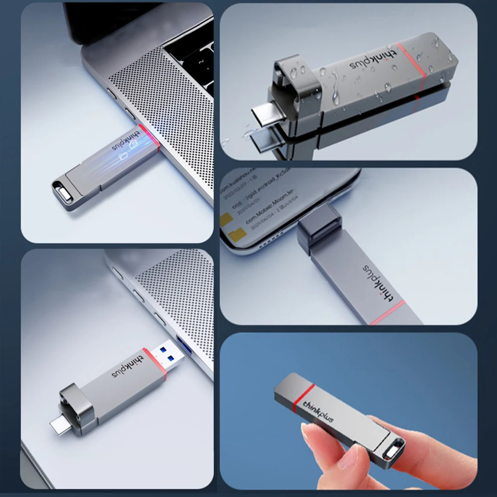 Disco Usb Portátil de Estado Sólido Lenovo-thinkplus Disco Dual-port por Metal u 128gb 256gb 512gb 1tb Usb 3.2 Tipo-c Tu200 - Imagem 2