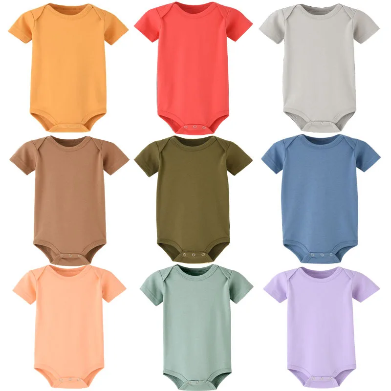 

Newborn Baby Boys Girls Romper Outfits Cotton Jumpsuit One-Piece Snap Closure Bodysuit Solid Color Short Sleeve Playsuit Clothes