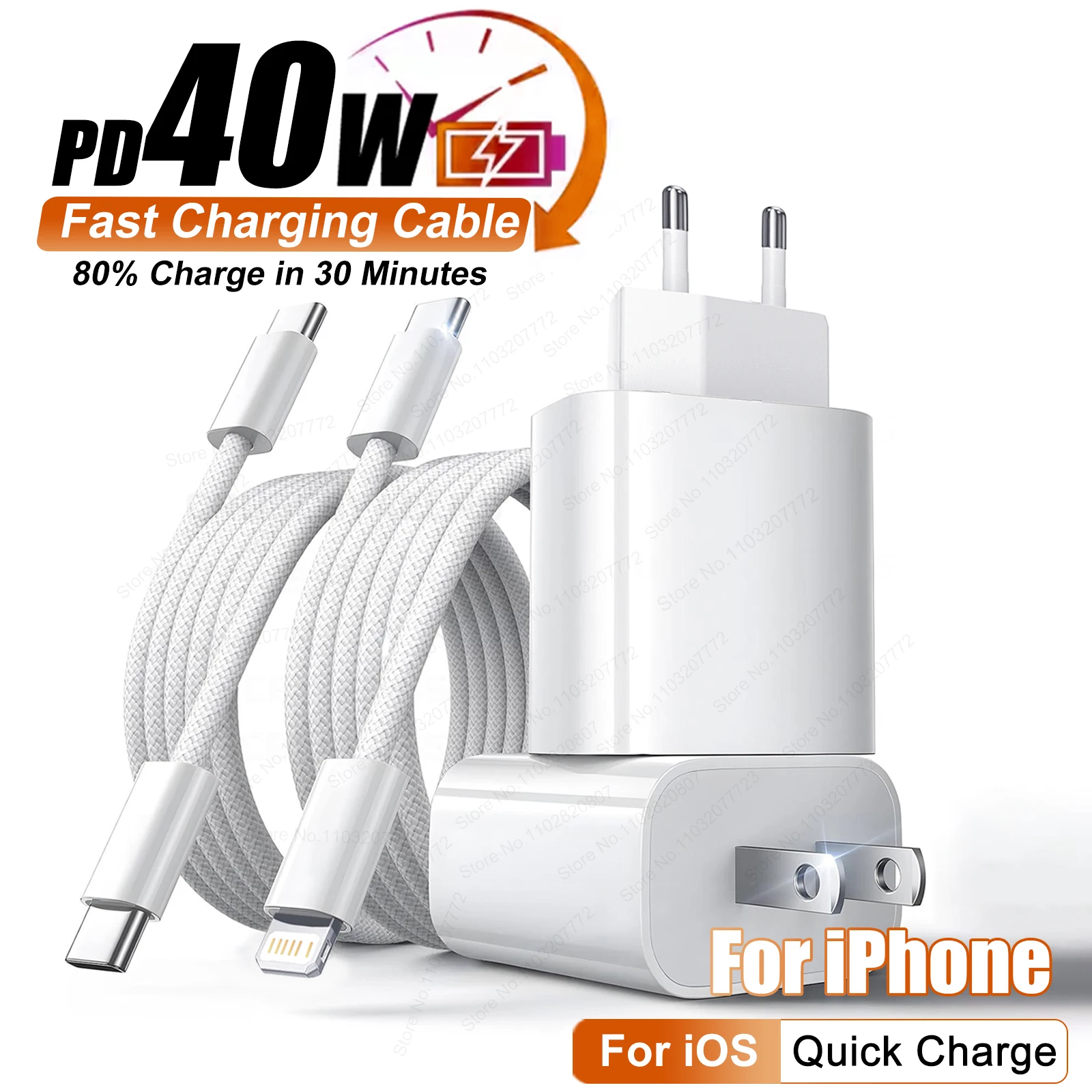 PD 40W Fast Charger For iPhone Pro Max 8 Plus iPad Fast Charging USB C Cable Type C Data Line Phone Charger