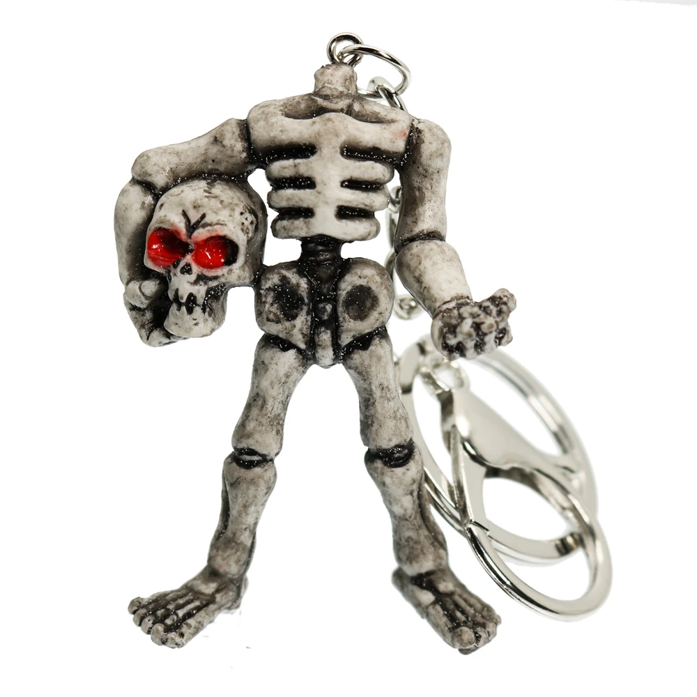 New Exaggerated Horror Skeleton Cranial Keychain 3D Rubber Pirate Jack Skulls Key Rings for Women Men Halloween Party Gift