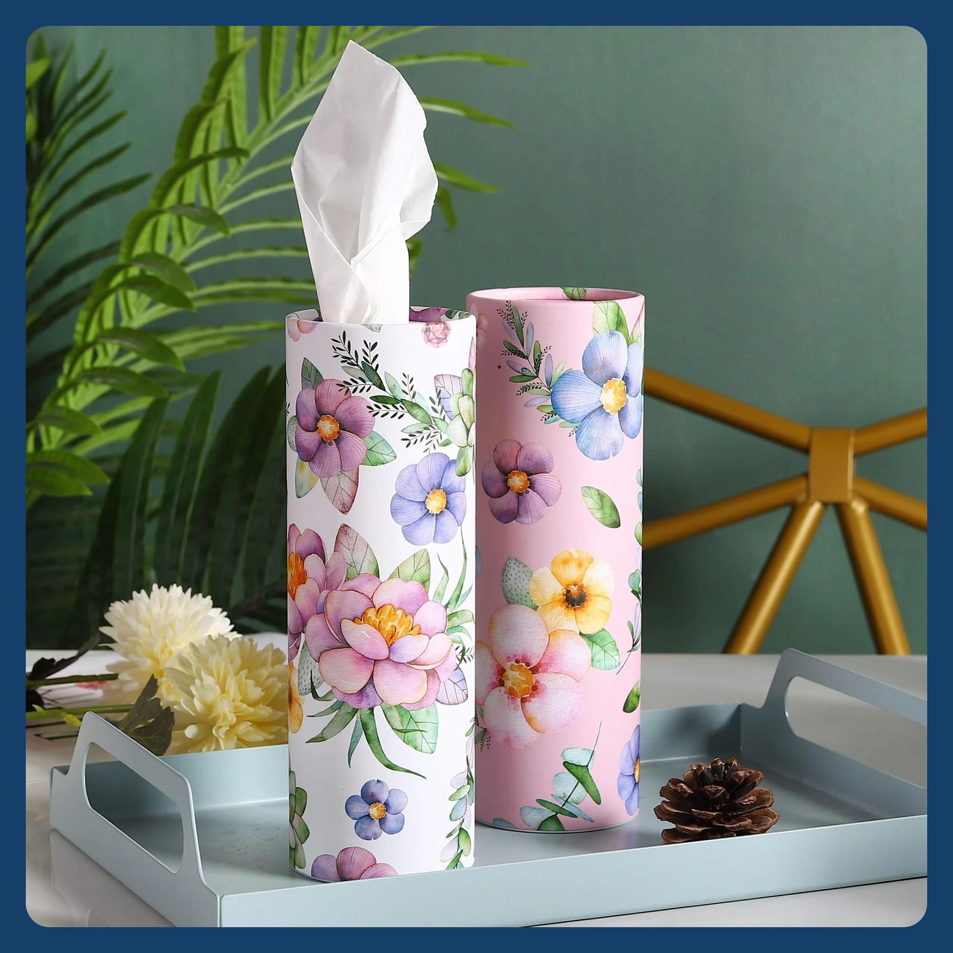 4Rolls Flower Patterned Cylindrical Tissue Napkin Tissue Tube Handkerchief Paper Travel Tissue Tube Suitable for Cars and Homes
