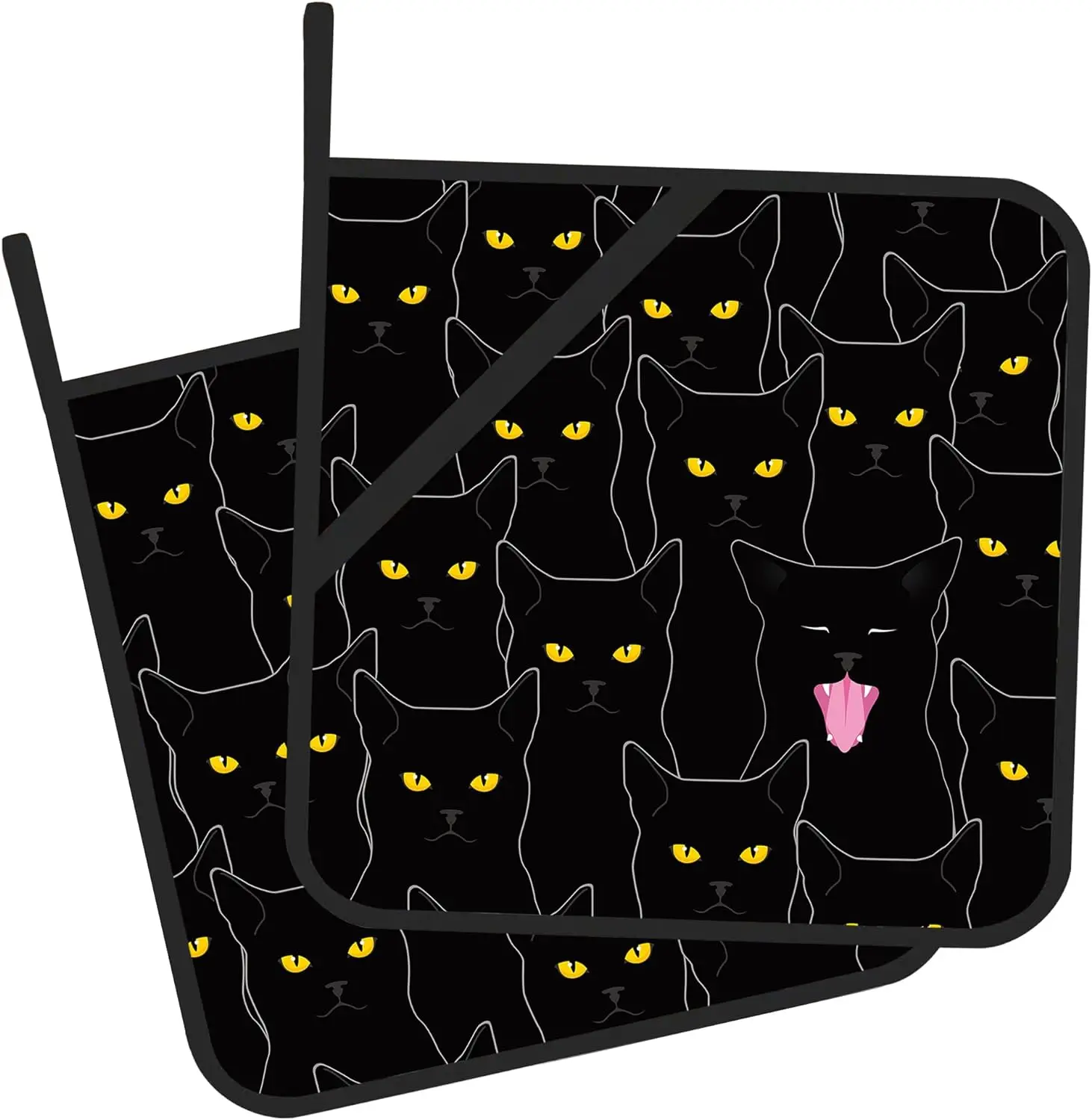 Black Cat Cute Pot Holder Set of 2 Kitchen Heat Resistant Potholder for BBQ Cooking Baking,Food Hot Pat for Women Kitchen Wear