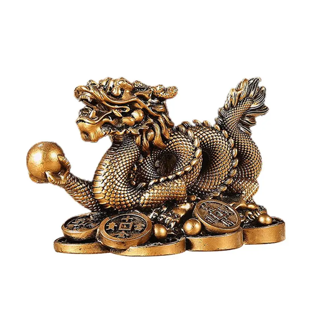 Chinese Auspicious Money Gold Dragon Statuette Resin Sculpture Feng Shui For Living Room Office Wine Cabinet  Dragon Figurines 5