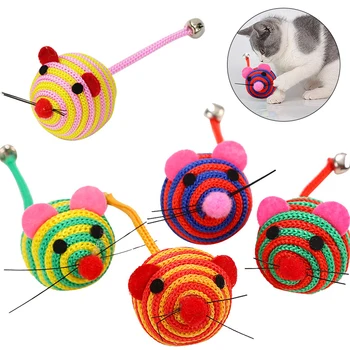 cat toys interactive toys stripe nylon rope round ball mouse long tail bell pet cat bite.jpg