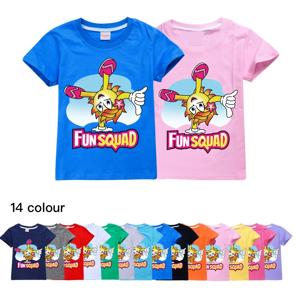 

New Boys Kawaii Fun Squad Gaming Cotton Printing T-shirts Cartoon Short-sleeved Girls Tees Summer Casual All-match Tops