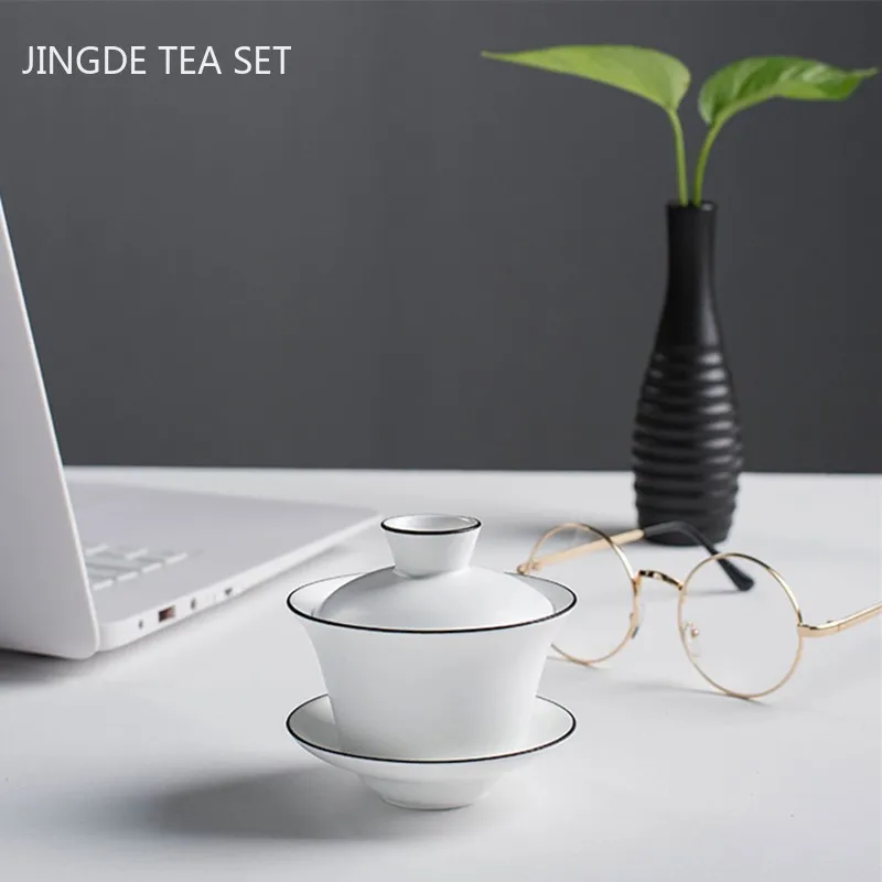 Chinese Jingdezhen White gaiwan home with cover teacup tea bowl ceramic tea set handmade tea maker Tradition Teaware supplies