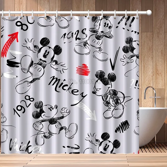 14 PIECES DISNEY MICKEY & MINNIE CHRISTMAS BATH SET. SHOWER CURTAIN,  MAT & HOOKS