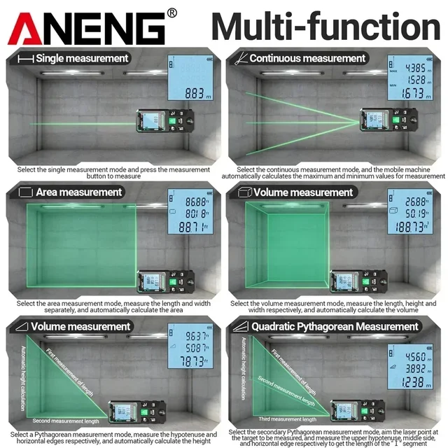 ANENG G50/G70/G100/G120 Smart High-precision Laser Rangefinder 30 Set of Data Storage Autonomous Calibration Multi-function Tool 4