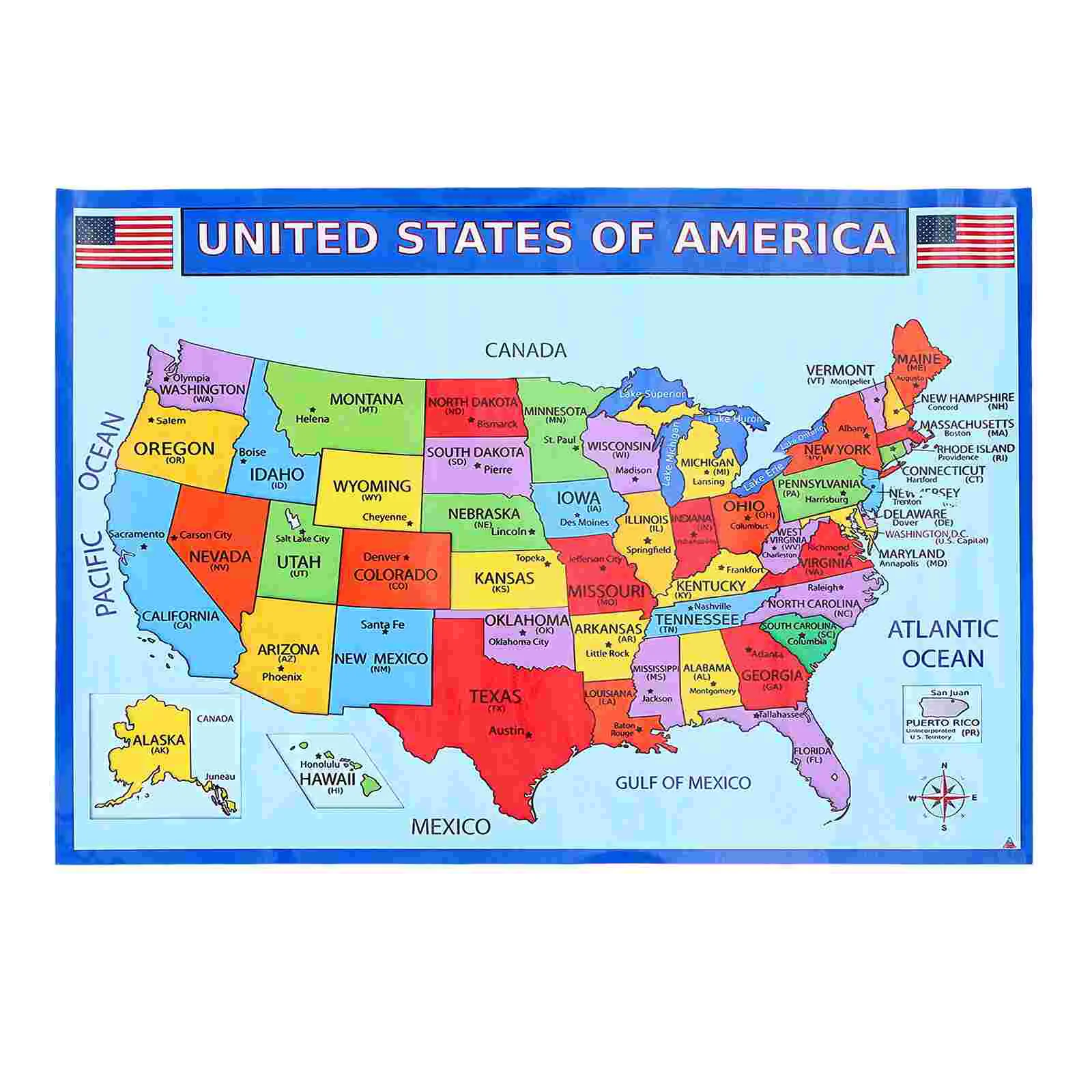 2 Pcs United States Map Hanging for Geography Learning Pictures America Maps Big Poster of Wall UV Paper Large Child