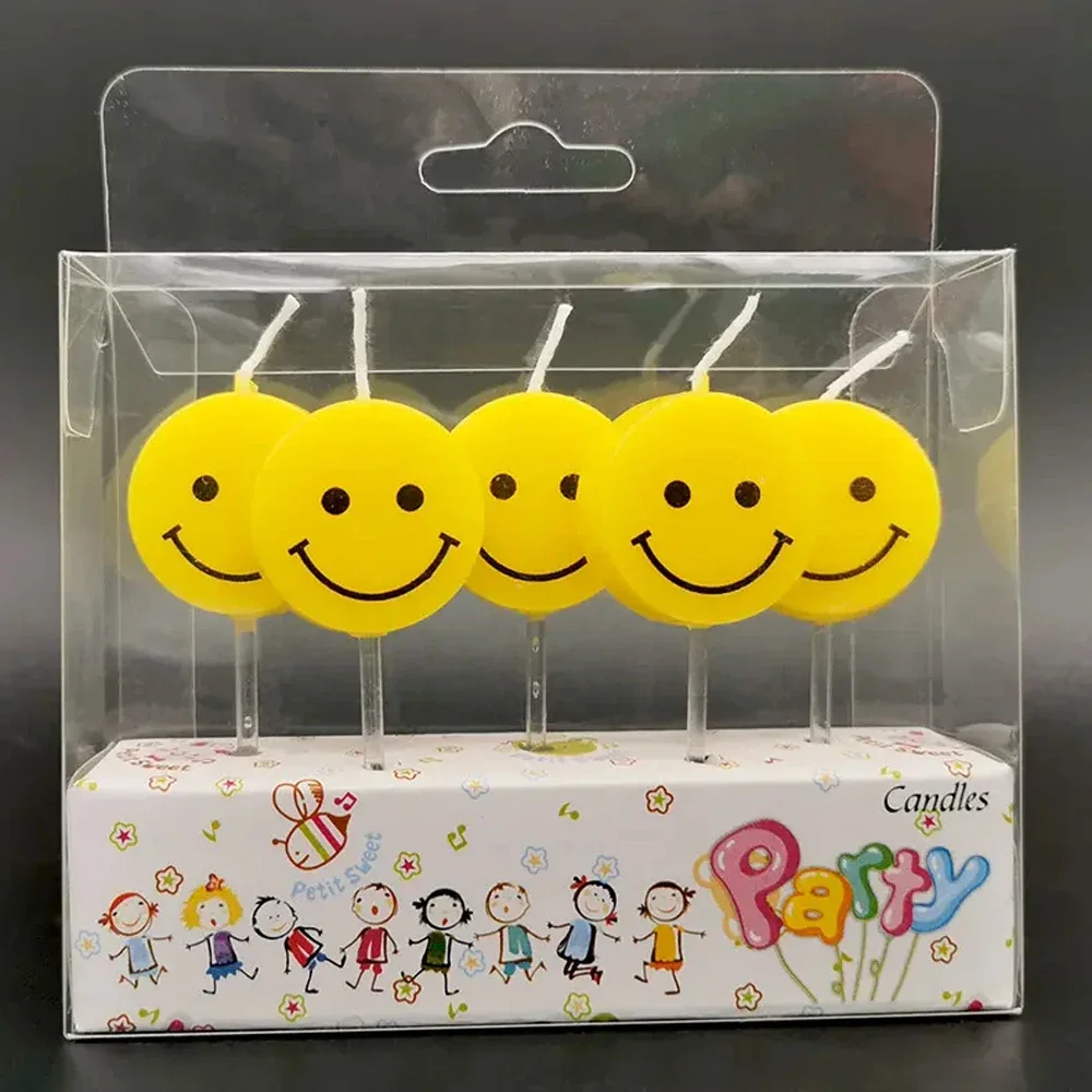 

5Pcs Cute Yellow Smiling Face Birthday Candle Party Wedding Cake Decoration Fresh Little kids's Favorite Cake topper