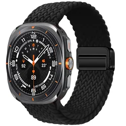 Magnetic Nylon Braided Sport Bracelet Strap for Galaxy watch Ultra (Black)