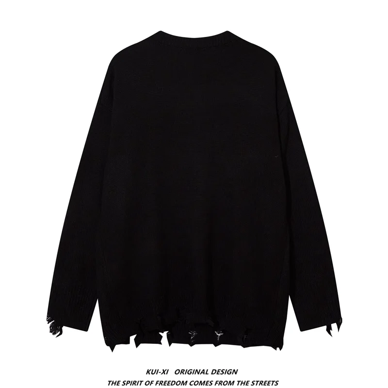 Description Picture 5 of itemAutumn Winter Niche Metal Star Tassel Hole Sweater Men's Loose Casual High Street Sweaters Men Pullovers Male Clothes