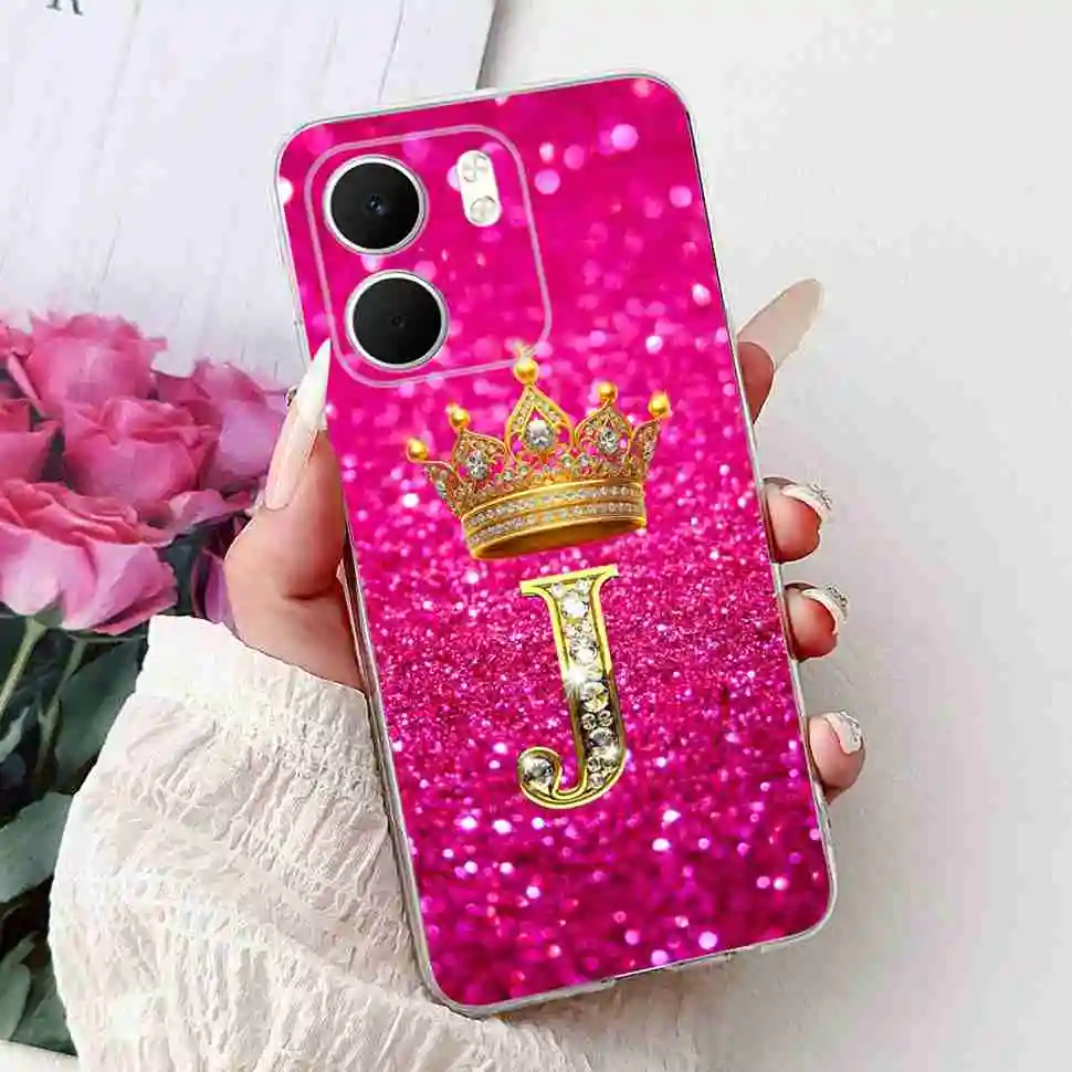 Fashion Flower Crown Soft Silicone TPU Phone Case Cover, A-Z Alphabet Design