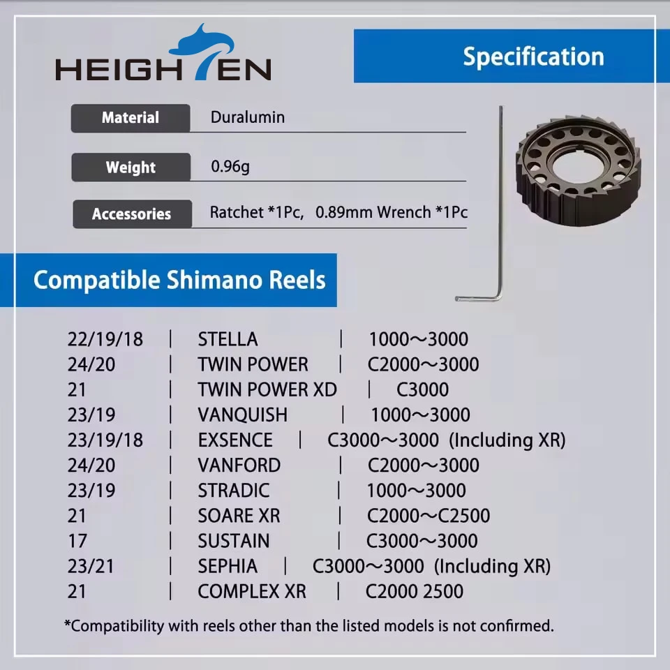 Cliquet anti-retour et dragueur spécial HEIGHTEN pour moulinet Shimano Stella Vanquish Twinpower Stradic