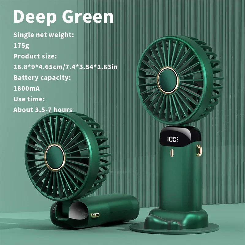 USB Handheld Mini Fan Cooler Foldable Portable Neck Hand Fans 5 Speed USB Rechargeable Fan with Phone Stand and Display Screen 9 S58a7620e8f7541feabd9450537e0aa73s