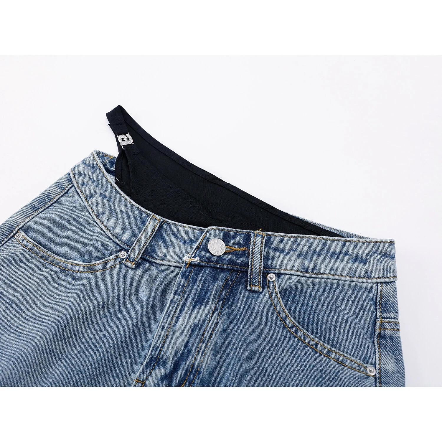a Letter Luxury Brand Design Fake Two Pieces Denim Short  Mini Skirt For Women Sexy Fashion Y2k Wang Minifalda Dress Clothes 4