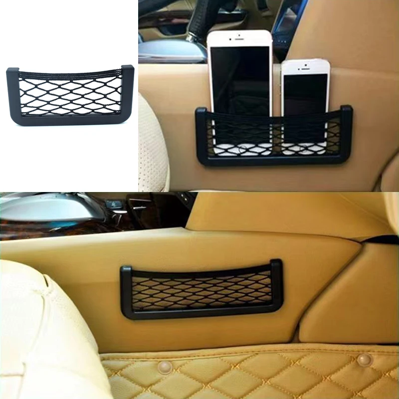 

Universal Phone Holder Mesh Bag For Car Organizer Storage Bag Auto Seat Back Paste Net Pocket Wallet Keys Organizer Car Pockets