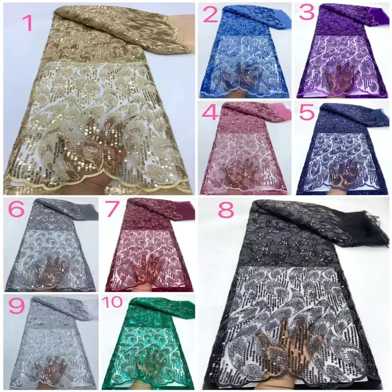 

African High Quality Lace Fabric Latest Wine Red French Net Sequin Fabric Sewing Embroidered Lace in Tulle Nigeria Fabric Green