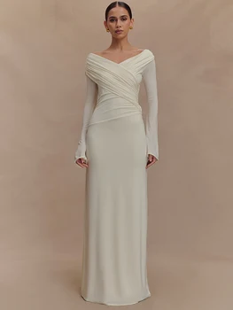 Robe maxi femme automne col V manches longues moulante