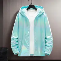 Veste de protection solaire printemps automne coloré visage brillant vêtements de protection solaire mince à la mode coupe-vent à capuche manteau veste vêtements de rue 2