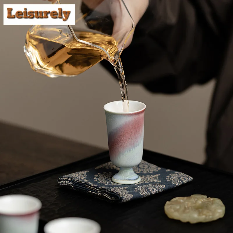 2pc/lot Aurora Kiln Change Red Teacup High Footed Tea Bowl Meditation Cup Smelling Fragrant Mug Master Cups Tea Services 30ml