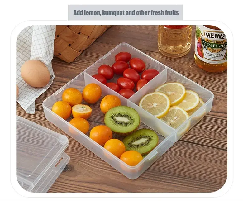 3 Grids Food Storage Box Container Fruit Vegetable Refrigerator Freezer Organizers Sub-Packed Meat Ginger Kitchen Accessories