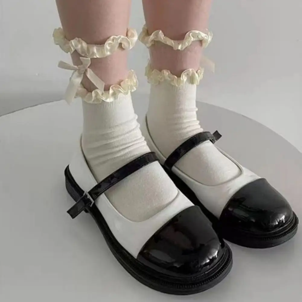 

Women Socks Lace Lolita Jk Japanese Style White Black Solid Kawaii Girl Cotton Cute Ankle Socks For Famale Streetwear Hosiery