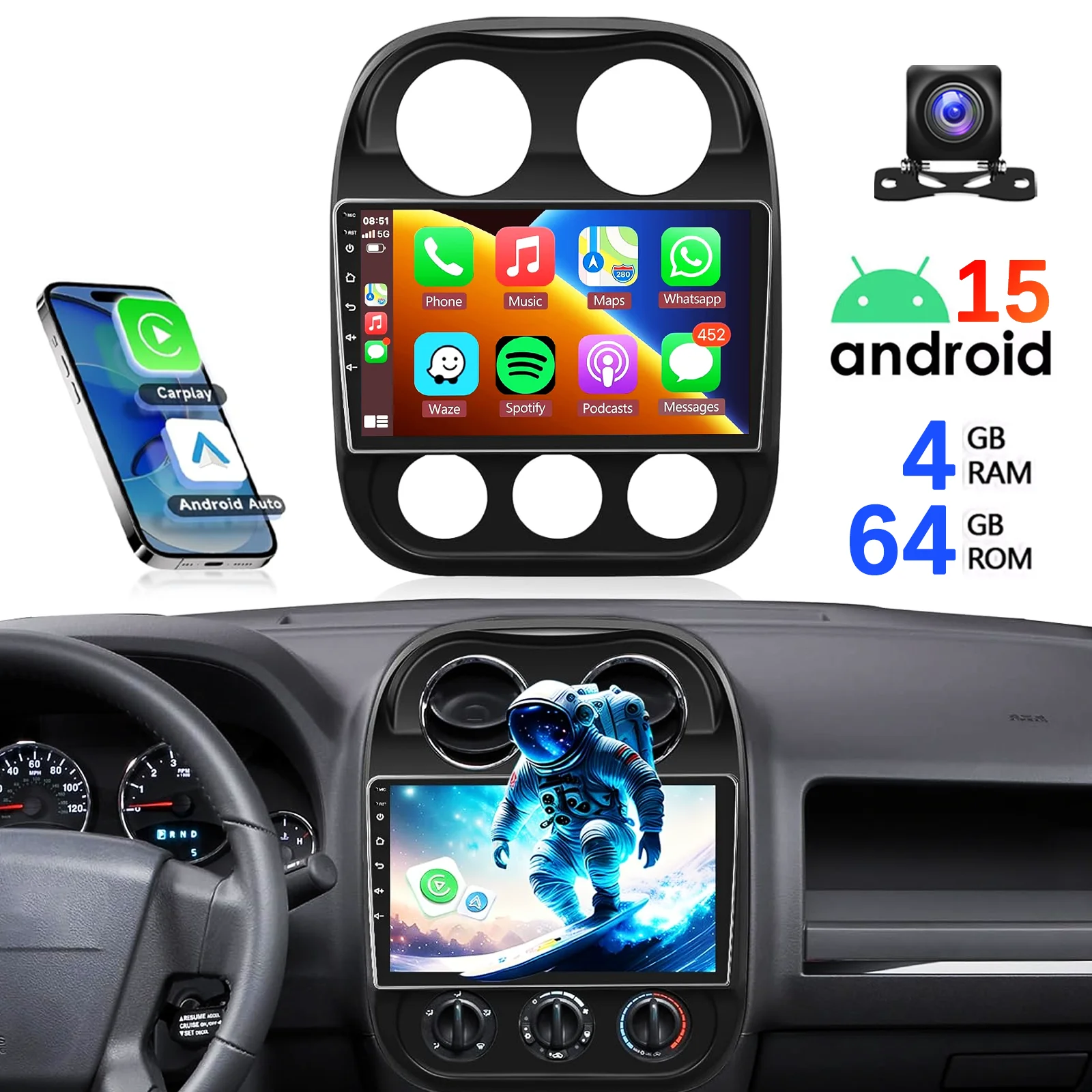 Android 15 Carplay For Jeep Compass Patriot Car Radio Multimedia Player Stereo Head Unit 2din