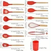 12pcs Set of Multi-color Silicone Wooden Handle Kitchenware Set Non Stick Pot Spatula and Spoon Cooking Utensils, Heat-resistant 5